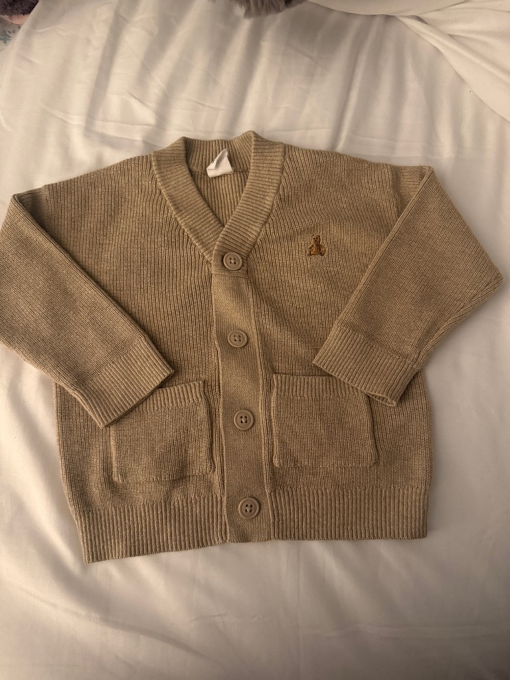 GAP Beige Ribbed Button Cardigan with Pocket Detail